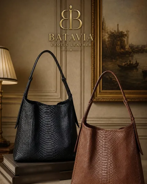 Batavia Java python leather hobo bags in natural, green and navy