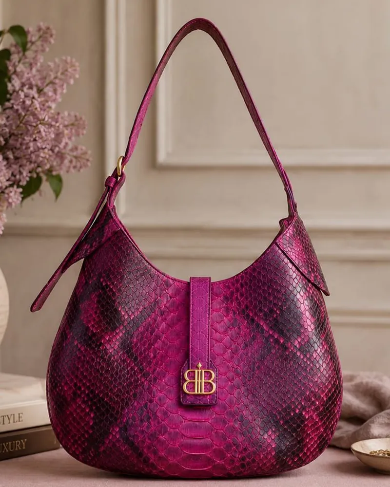 Batavia Raja Ampat python leather hobo bags in natural, navy and black