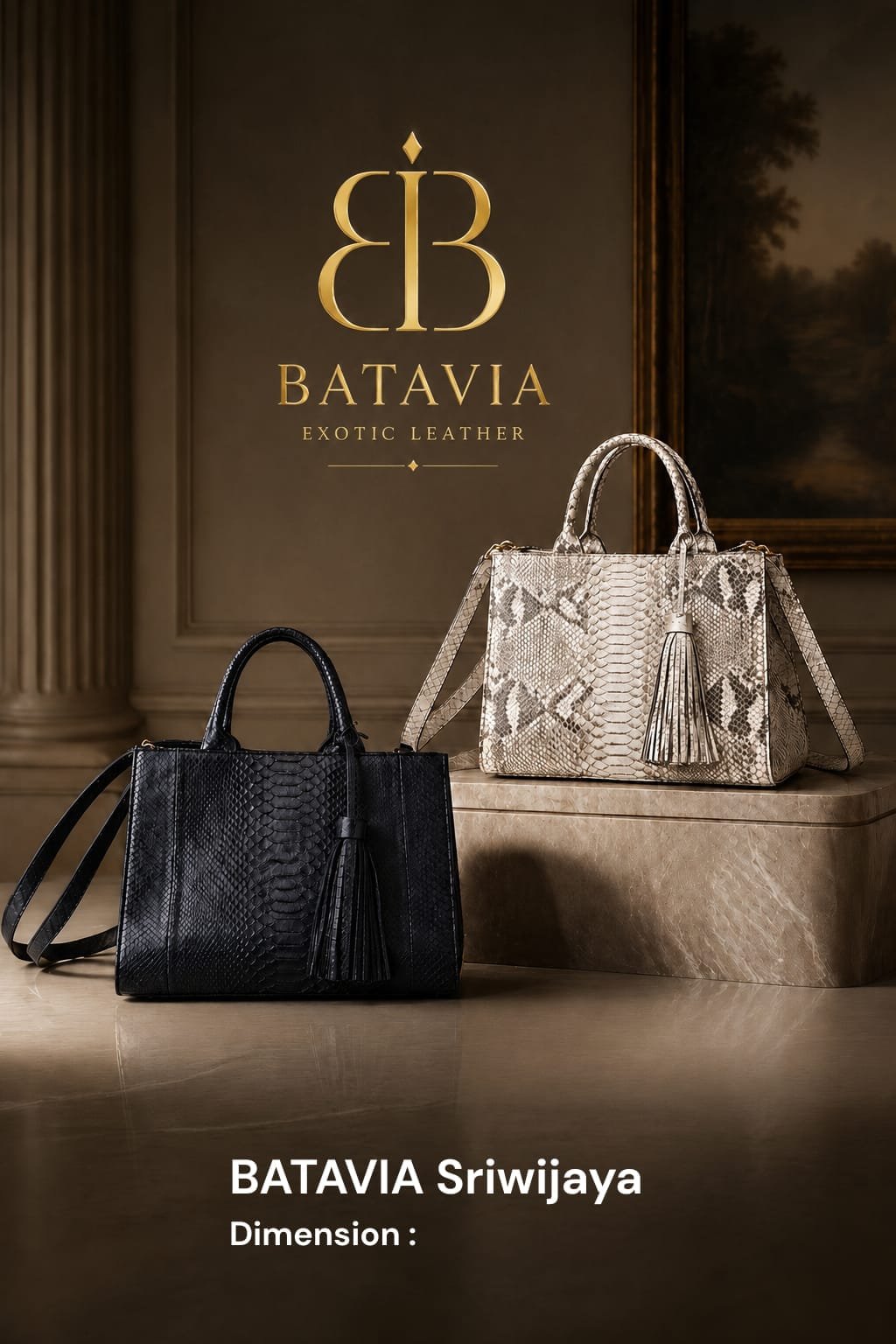 Batavia Sriwijaya python tote in black and natural