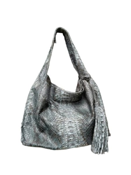Storm grey python leather hobo bag — handcrafted exotic leather OEM