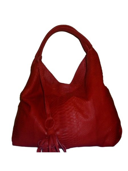 Deep red python leather hobo bag