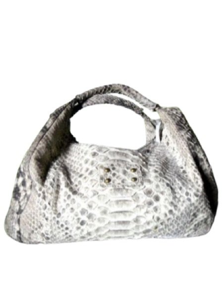Natural python leather structured top-handle bag with gold clasp