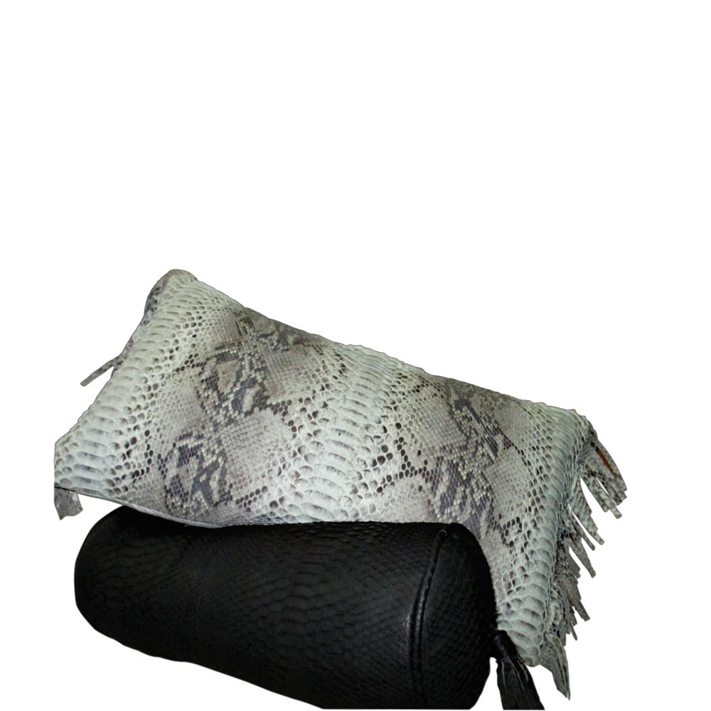 Python leather bolster cushion and table runner — luxury home décor OEM