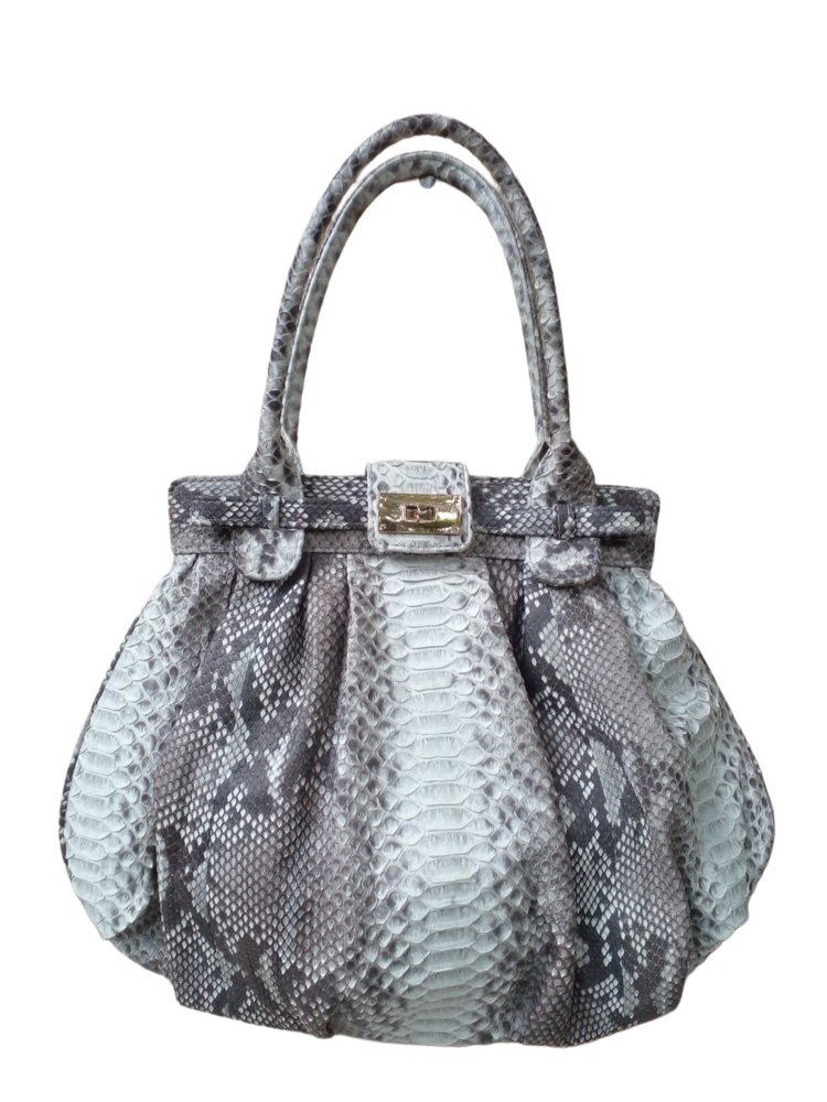 CITES-certified python leather structured handbag with gold hardware — Batavia Exotic Leather OEM manufacturer